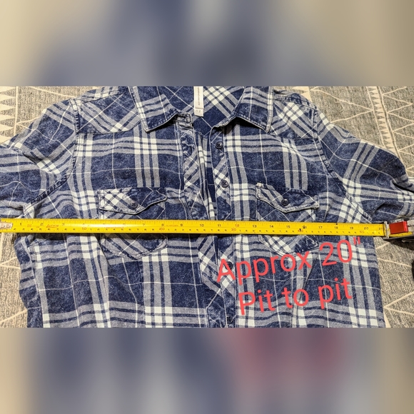 Warehouse One, ladies size 12 blue plaid button up shirt - Picture 4 of 14